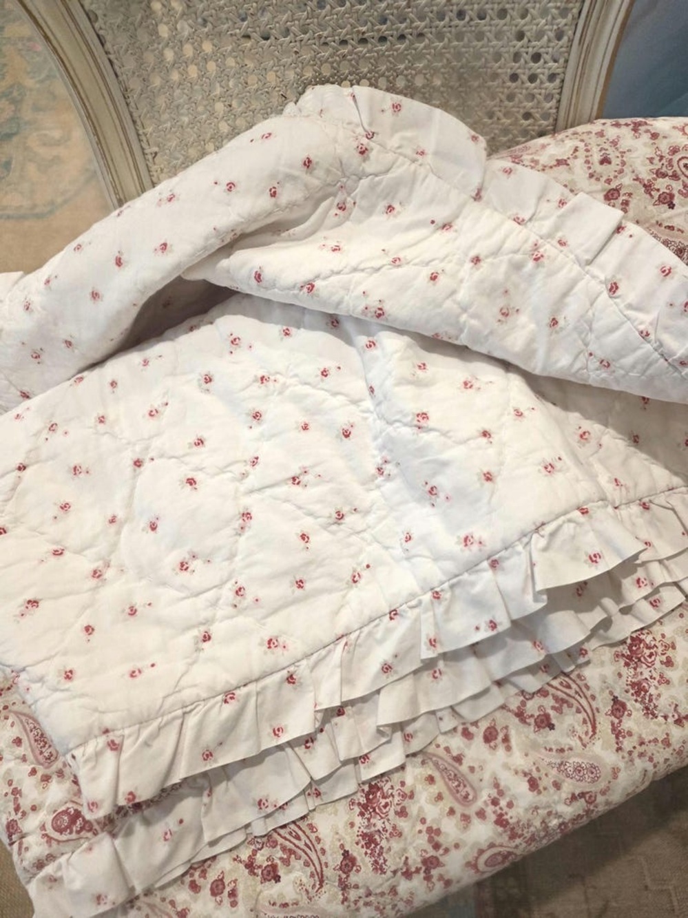 Rachel Ashwell Paisley Cotton  Quilted Shabby Chic Ruffle 2/ Shams